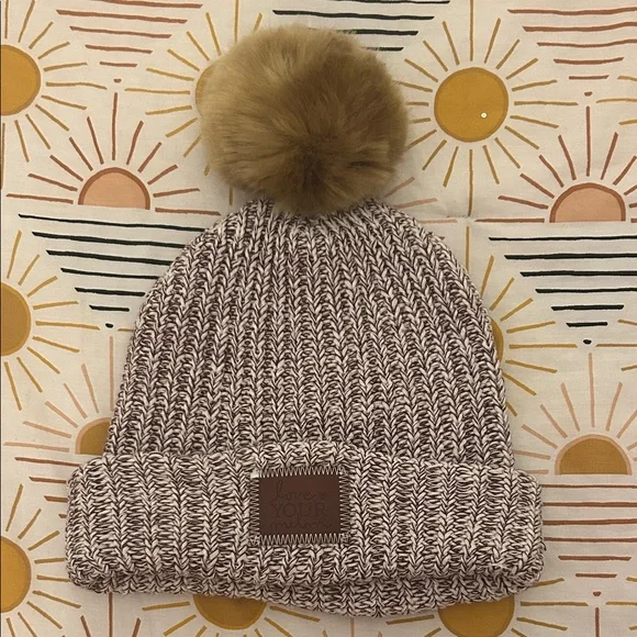 Love Your Melon Tan Knit Beanie with Pom-Pom - Picture 1 of 1
